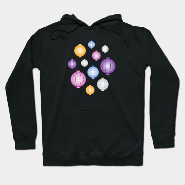 Lanterns | Mid Autumn Festival | Purple Blue Orange | Black Hoodie by Wintre2